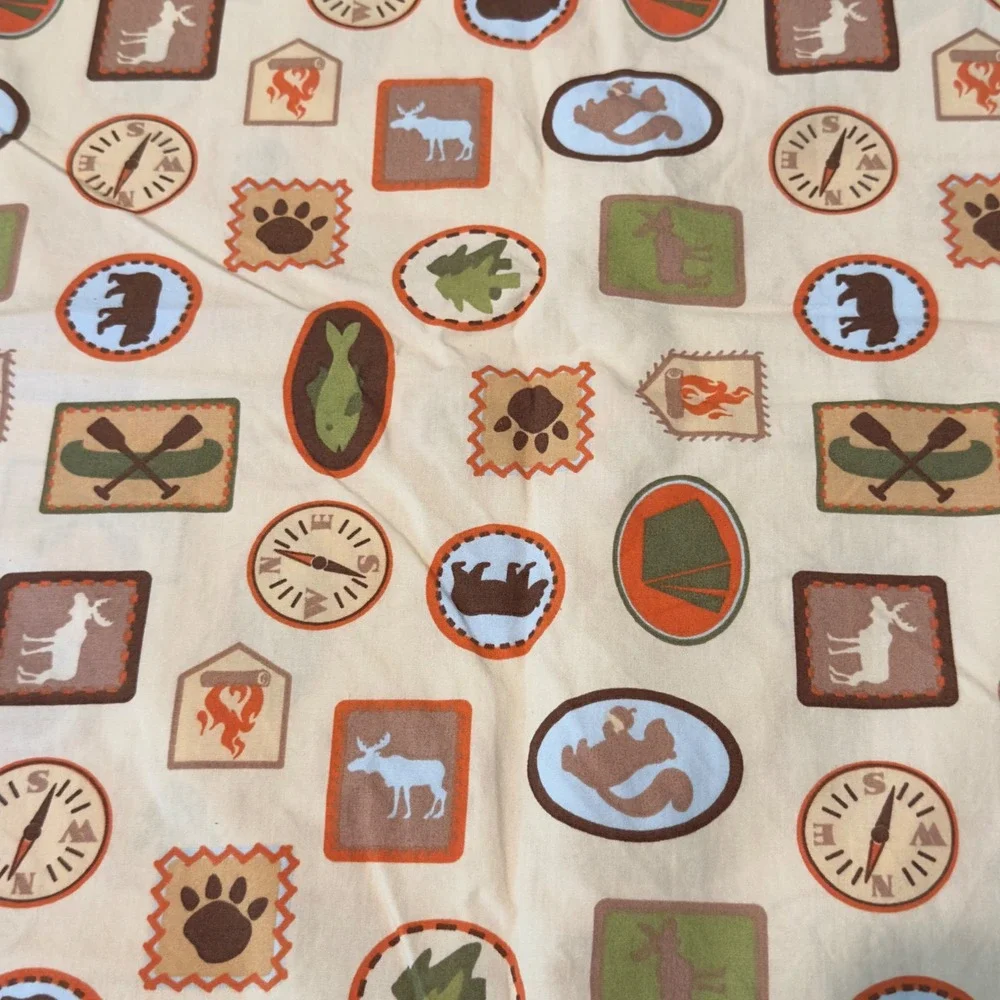 Vintage Woolrich kids 3pc Twin Sheet Set Nature Outdoor Camping Badge Bedding